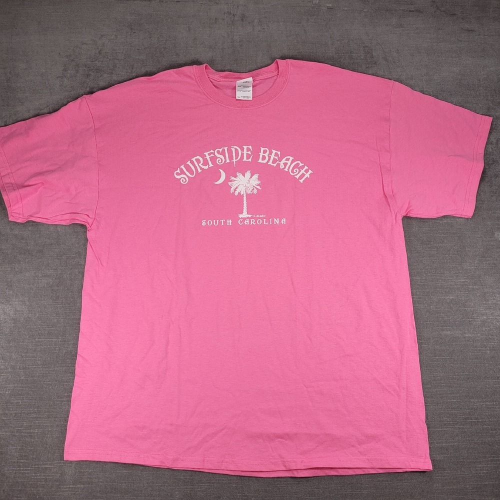 Surfside South Carolina T-Shirt‎ Palm Tree Graphic Print Gildan Pink Men's 2XL